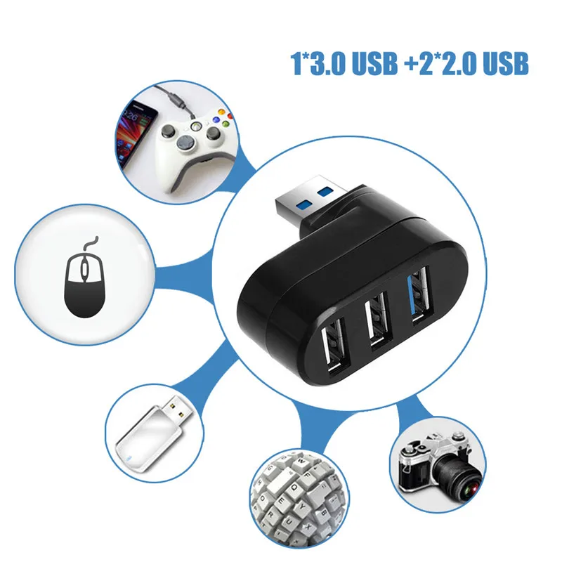 OTG usb-хаб 3,0 3 порта USB 2,0 вращающийся разветвитель адаптер для iPhone ПК ноутбук Mac клавиатура динамик поддержка быстрой зарядки