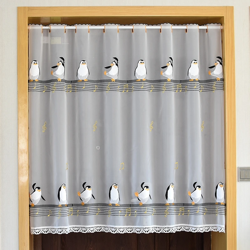 

Half Curtain Cotton Cabinet Curtain Lace Embroidery Hem Lovely Penguins Christmas curtain Cupboard Curtain for Kitchen Door