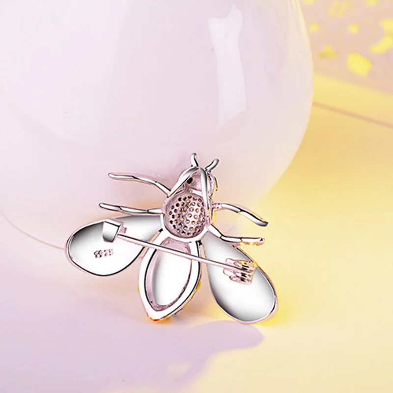 

Unique Handmade Honey bee Brooch insect Jewelry silver with with black and yellow Enamel Pet Lovers Gift Idea free ship