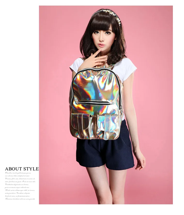RHYME Mochila Masculina Diamond Backpack Women Silver Hologram Laser Bag Men's PU Holographic Multicolor | Багаж и сумки
