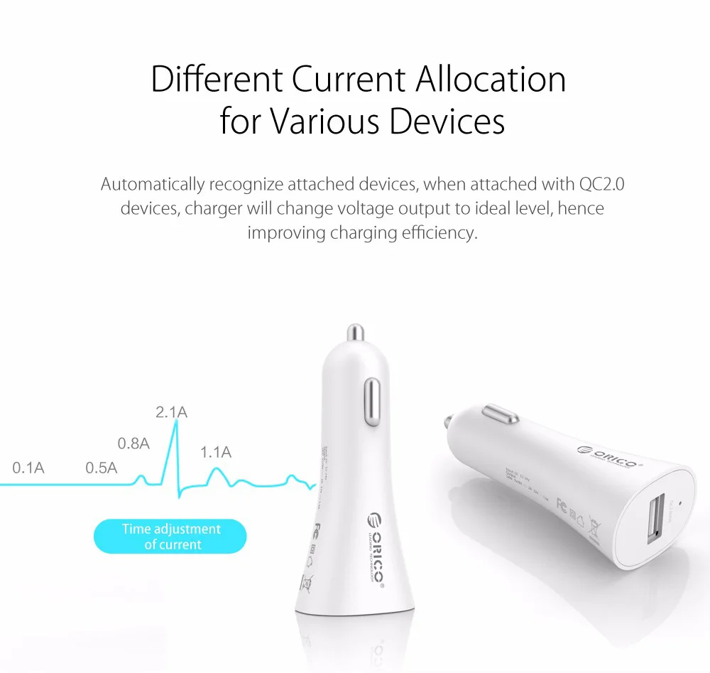 Автомобильное зарядное устройство ORICO USB QC2.0 универсальное быстрое умное