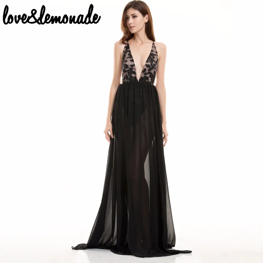 Длинное платье с v-образным вырезом и пайетками Love &amp Lemonade TB 9715 | Женская одежда
