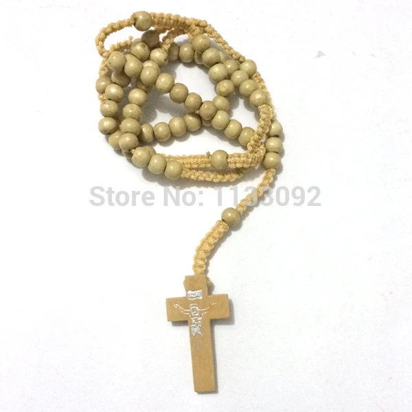 12 шт./лот Деревянные Четки из бисера ожерелье смешанные цвета четки крест розари