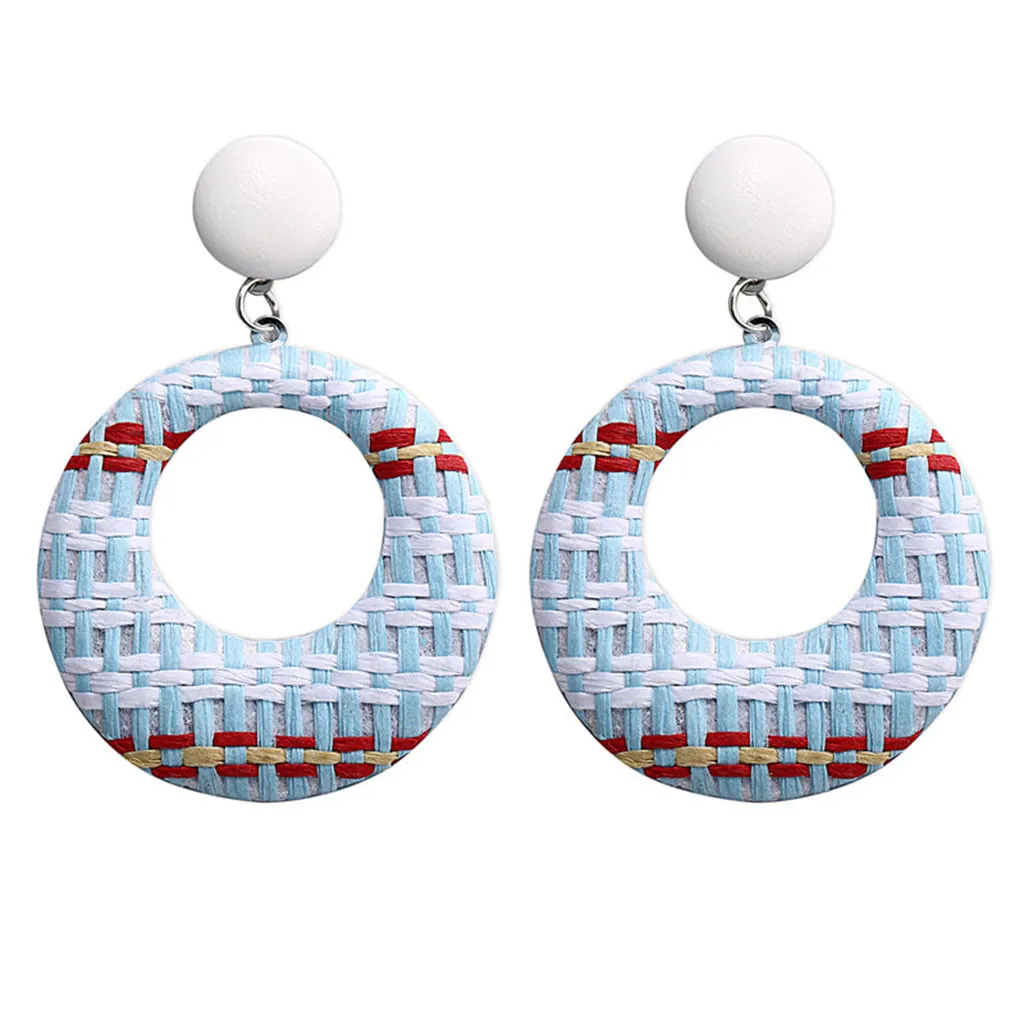 Деревянные серьги в богемном стиле из бамбука и ротанга геометрические круглые