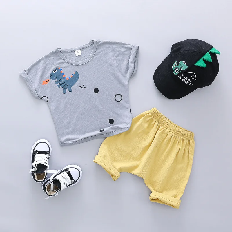 Комплект одежды для мальчиков и девочек футболка с мультяшным динозавром +