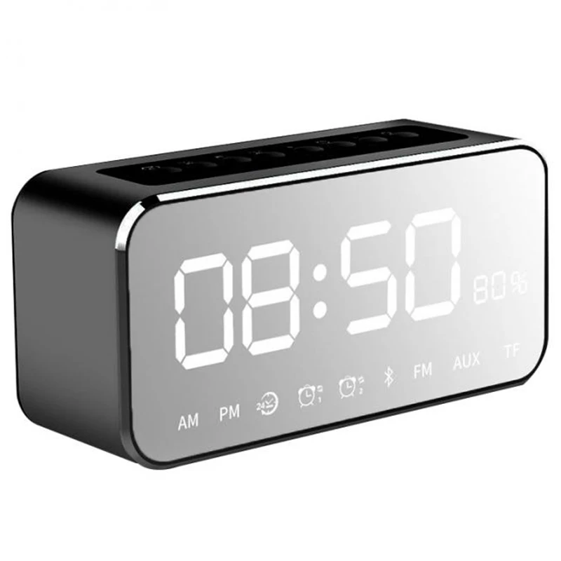 Black Портативный mp3-плеер Зеркало Led стерео динамик s Bluetooth динамик с fm-радио Время Будильник - Цвет: Black