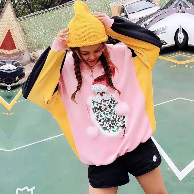 Рождественский свитер женский 2018 Зимний новый бренд с Санта Клаусом и пайетками