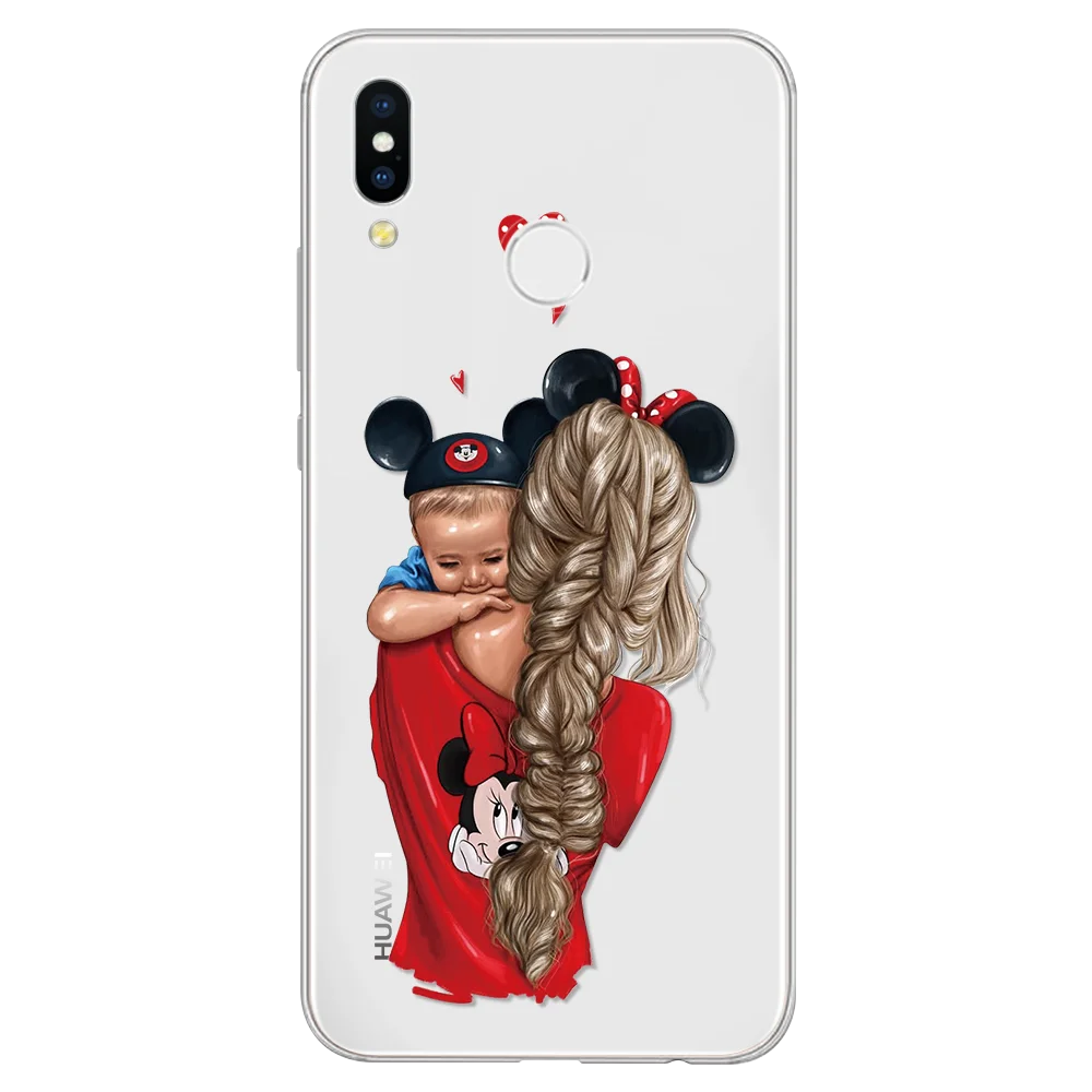 Black Brown Hair Baby Mom Girl Case For Huawei P20 P30 Mate 20 30 10 Pro Lite P Smart Plus P10 P9 P8 Lite Case Coque - Color: 0cmini