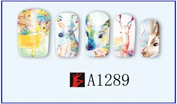 12 упак./лот переводка NAIL ART наклейки на ногти татуировки слайдера полное покрытие оленя собаки, кролика, панды, с рисунком пуделя для A1285-1296
