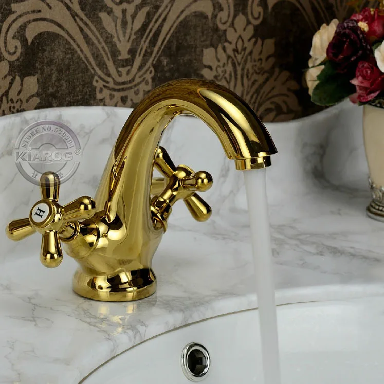 

New style claw-foot bathroom bathroom basin Faucet.Golden Double handle Single hole basin sink Mixer Tap .