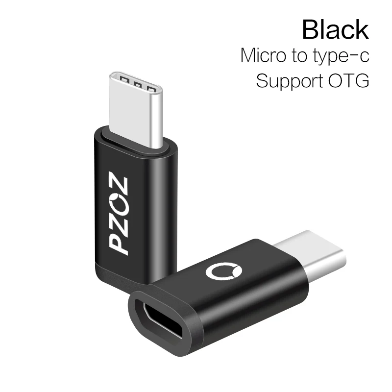 Black to Type C PZOZ Micro USB адаптер для 8 pin type c otg зарядки данных для iPhone Xs Max Xr X 8 7 6 5S iPad зарядное устройство кабель type-c usb c адаптер - Цвет: Black to Type C