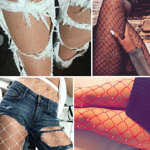 Лидер продаж 2019 новинка модные женские колготки в сеточку с кристаллами и
