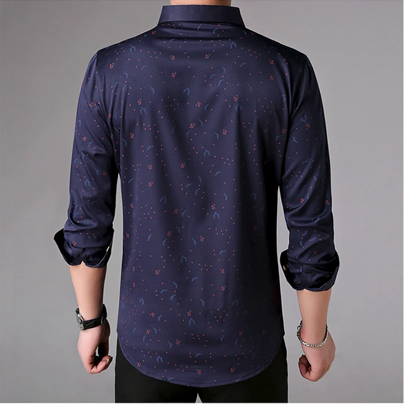 Мужская рубашка с принтом MIACAWOR Весенняя приталенная Повседневная длинным