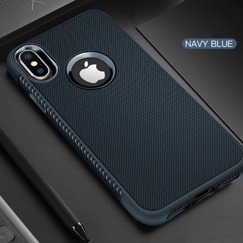 Navy Прочный чехол для iPhone X XR XS максимальный чехол силиконовый бампер Матовые чехлы для iPhone 6S 6 7 8 Plus 7Plus 5 5S SE Противоударная задняя крышка - Цвет: Navy