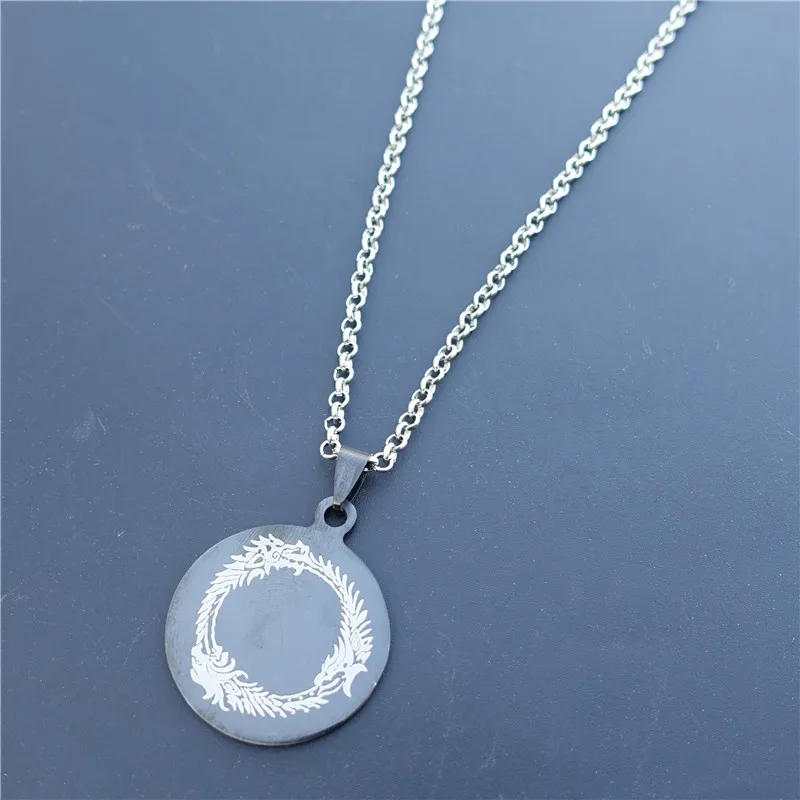 Dragon Skyrim Elder Scrolls Pendant Black Stainless Steel Necklace Fashion Jewelry | Украшения и аксессуары