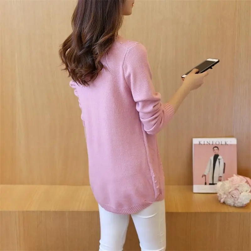 Autumn New Loose Women Sweater Long O-Neck Solid Color Bottoming Plus Size Knitted Femme Warm Was Thin Winter MZ2992 | Женская одежда