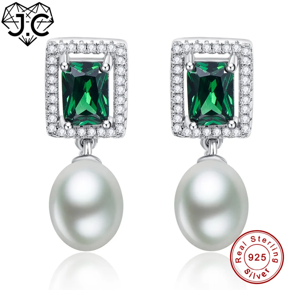 

J.C For Women Anniversary Emerald & Blue White Topaz Fine Jewelry Earrings Genuine 925 Standard Sterling Silver Earrings