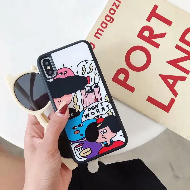 Hazy beauty For iPhone 7 Case Luxury Cartoon Pattern Silicone Glass Hard Phone Cases iphone X 6 6s 8 plus Back Cover Coque |