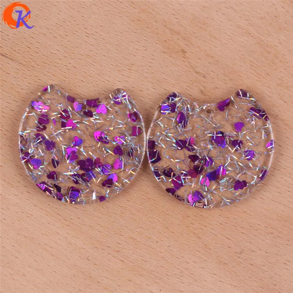 Purple Silver Сердечный дизайн 34*37 мм 50 шт ювелирных изделий/ручная работа/блеск эффект пудры/круглой формы/серьги/застежки для сережек - Цвет: Purple Silver