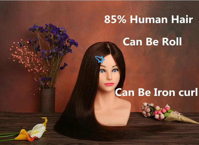 

26 Inch 85% human Hair Training Head Hairdressing Mannequin Head Female Wig Head for Hairstyles Salon Display DollTable Stand