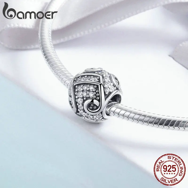 BAMOER подлинный 925 пробы серебряный шарм музыкальная Мелодия ноты AAA циркон бусины подходят браслет и браслеты DIY Ювелирные изделия SCC608