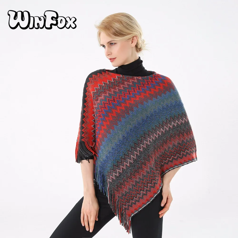 Winfox 2018 новые брендовые зимние женские модные разноцветные красные синие вязаные