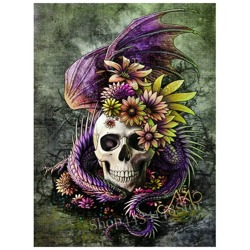 Алмазная 5d картина сделай сам MHD с драконом черепом цветком полноразмерная 3D