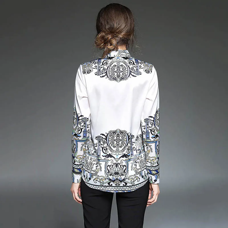 Женская блузка с принтом новинка 2017 Весенняя Модная приталенная Повседневная