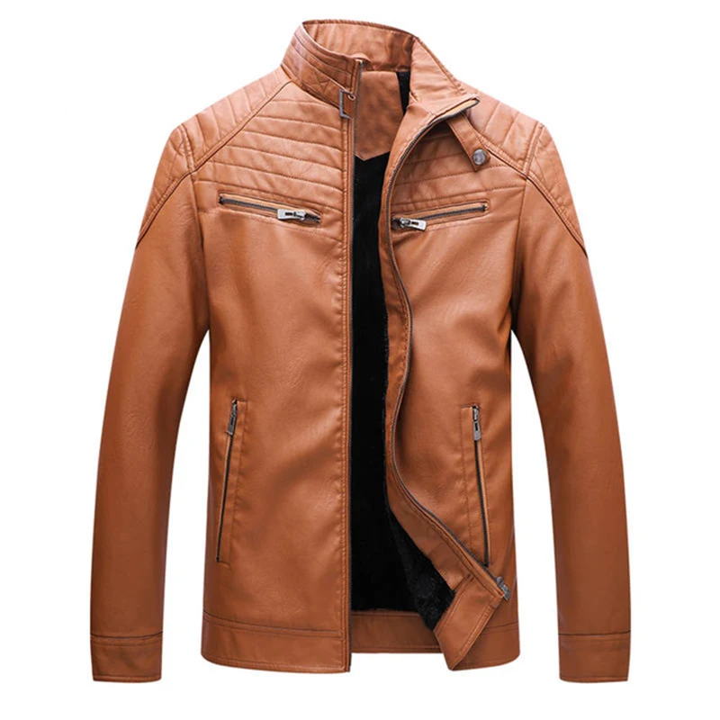 

2018 New Winter Men Leather Jacket Winter Fashion Fleece Lined Quality PU Casual Biker Jacket Male Outerwear Coats 4XL 5XL