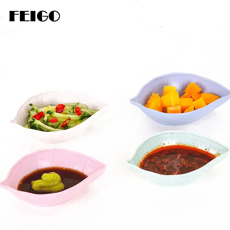 

FEIGO 1Pcs Wheat Straw Sauce Dish Leaf Shaped Dinnerware Seasoning Bowls Appetizer Sugar Salt Flavor Spices Plate Container F710