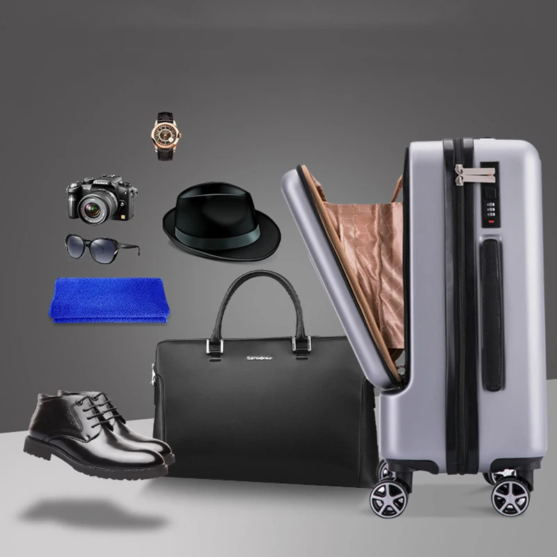BXJZHTLRZK new suitcase front open computer bag high quality business 20" 24" rolling luggage boarding student suitcase