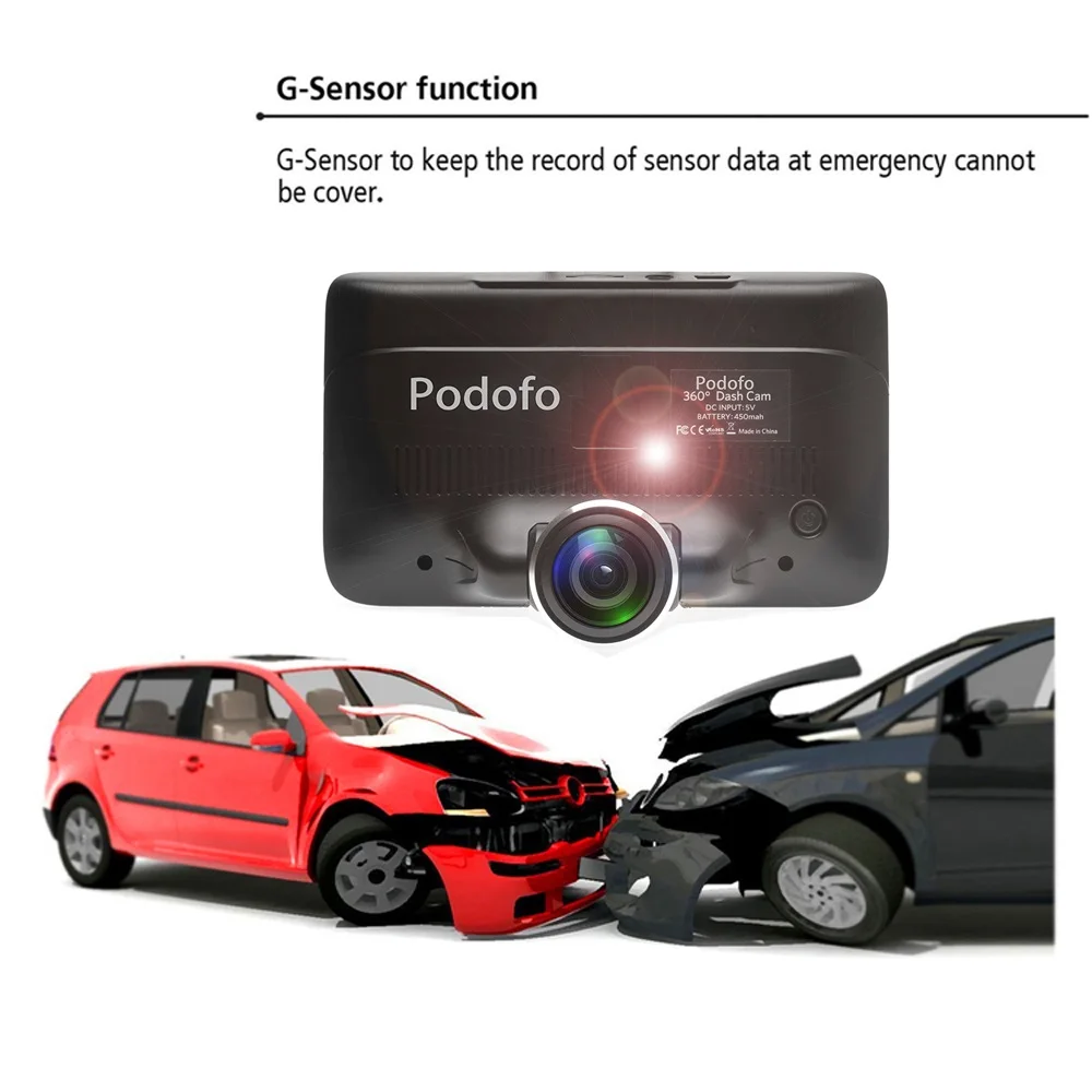 Podofo 4 дюйма FHD 360 градусов сенсорный IPS экран автомобильная DVR камера с двумя объективами Dash Cam задний вид регистратор FishEye ночное видение.