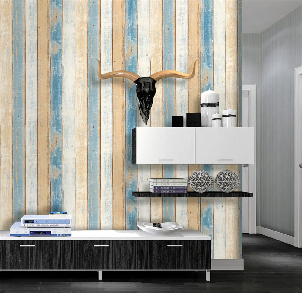 HaokHome 3d деревянная доска обои самоклеющиеся 0 45 м * 6 виниловые рулоны бежевый/синий