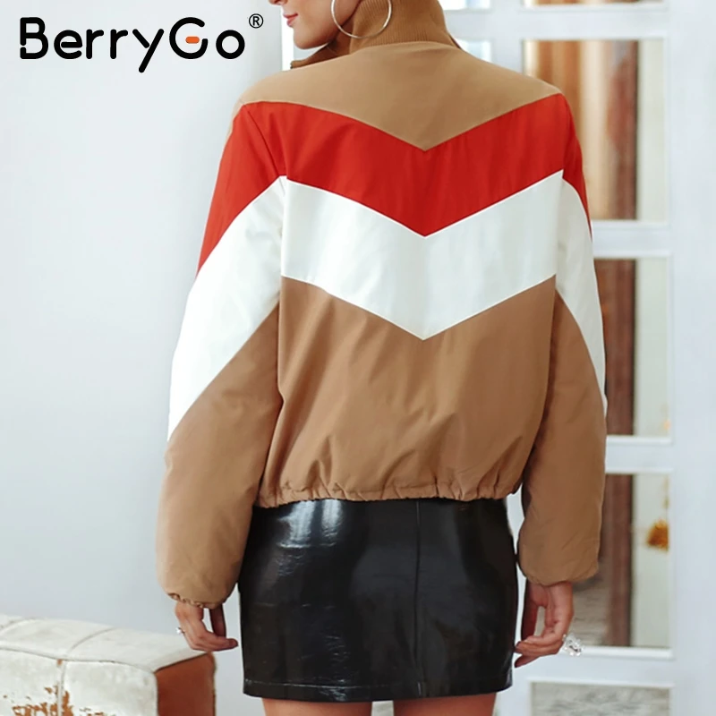 BerryGo Женская Лоскутная Зимняя Толстая куртка пальто молния хлопковая стеганая