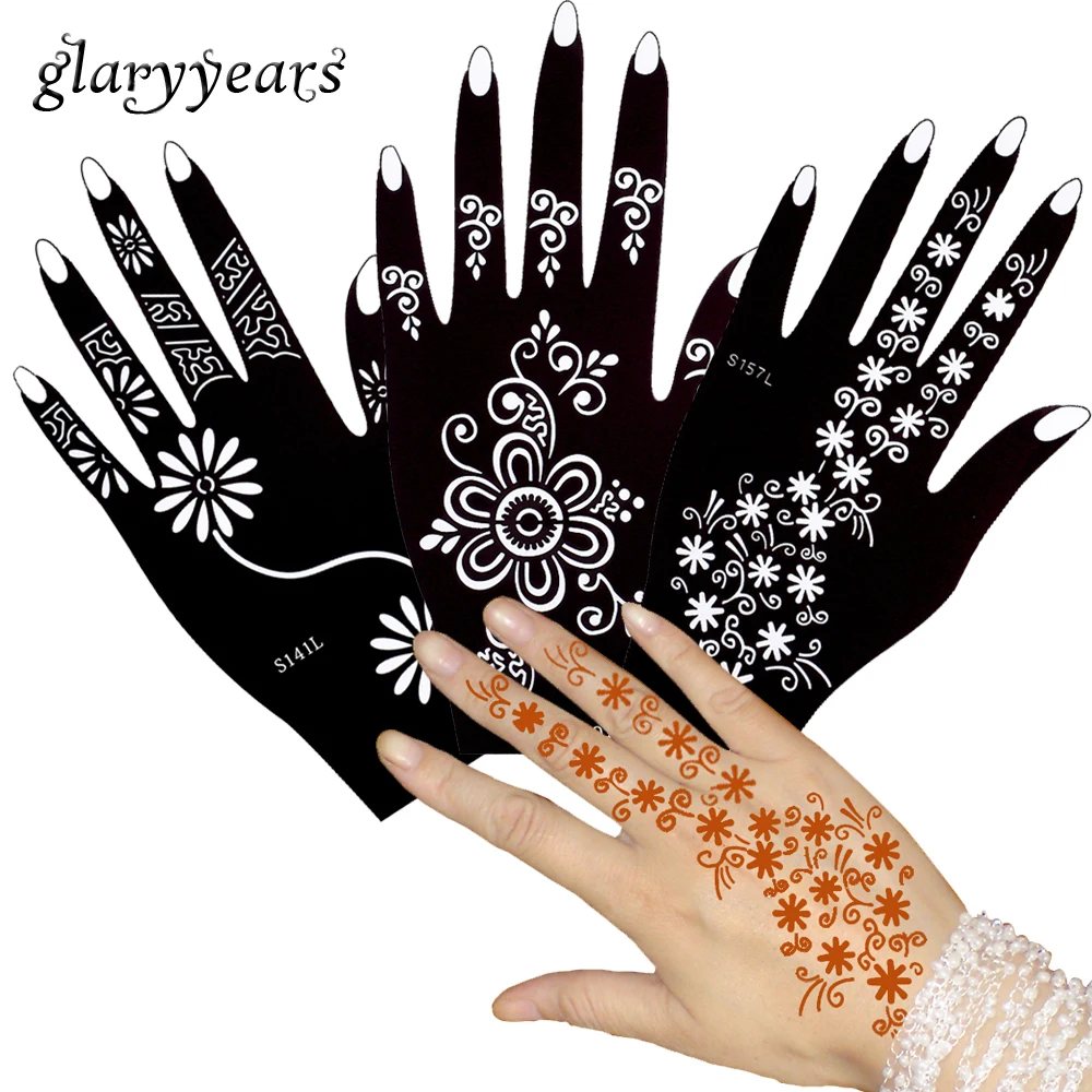 3 пары трафареты для татуировки хной Менди рисования хны и - Цена: 385,07 руб.