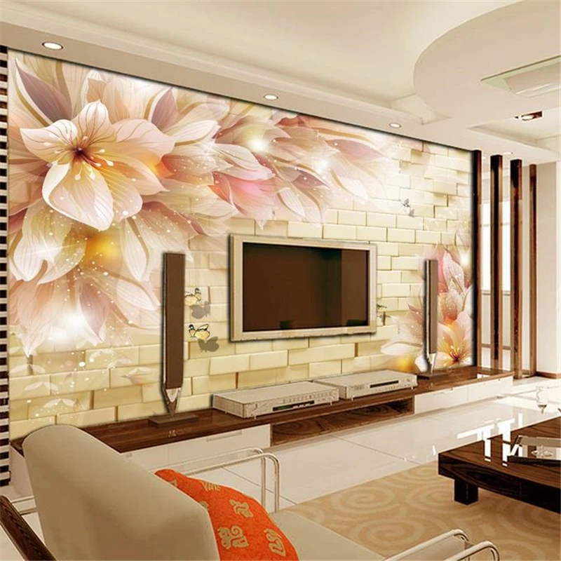 

beibehang 3d stereoscopic flowers murals Chinese TV backdrop brick wallpaper living room bedroom murals papel de parede adesivo