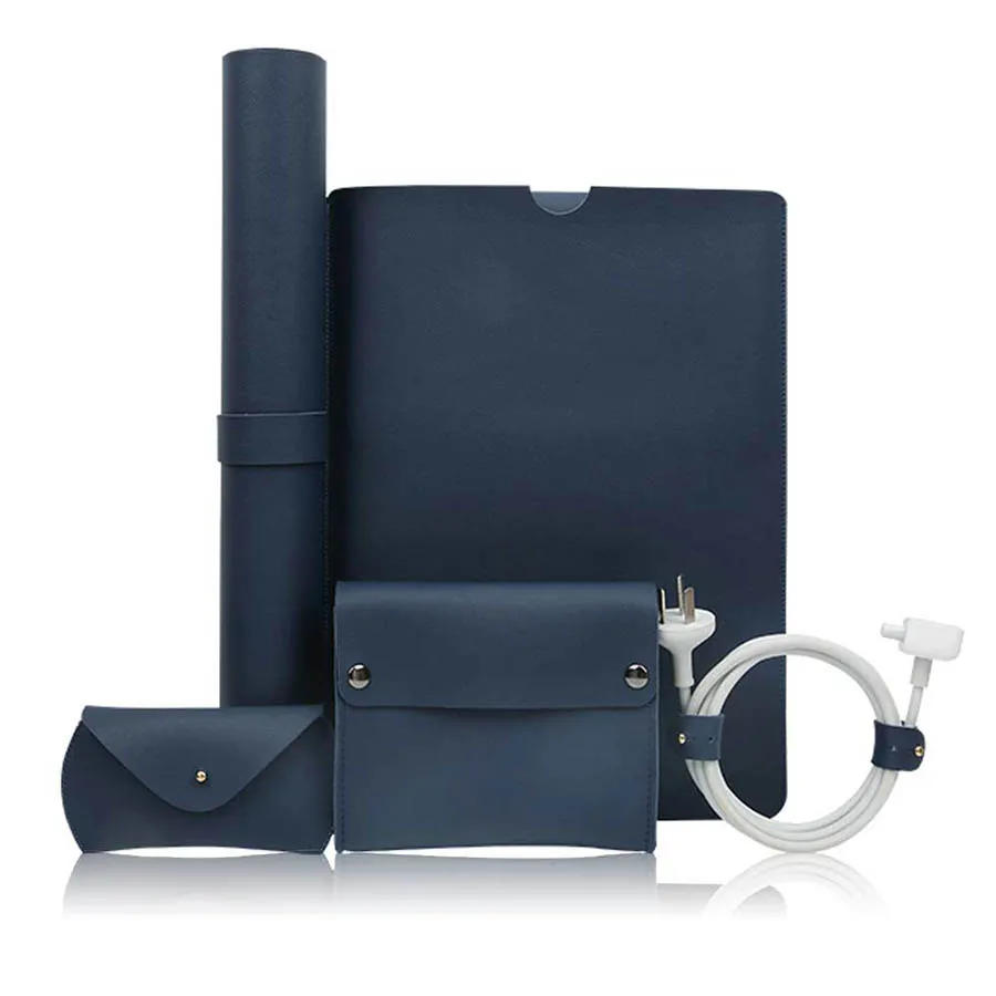 Blue Чехол для ноутбука 5 в 1, сумка для Macbook Air Pro retina 11 13 15 дюймов, чехол для ноутбука, Настольный коврик для мыши, зарядное устройство, сумка для хранения - Цвет: Blue