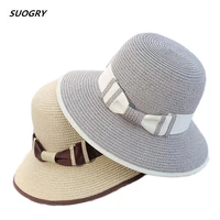 2018 new summer wide brim beach women sun straw hat elegant cap for women uv protection black bow straw hats girls hot