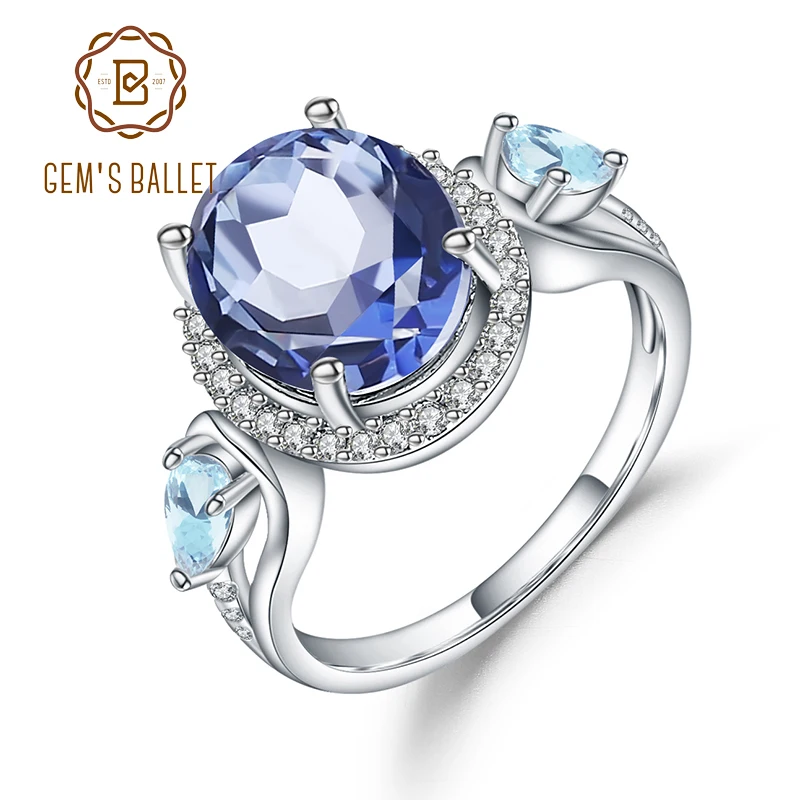 

Женские серебряные кольца с голубым Мистик кварцем, голубым топазом, 3,31 карата