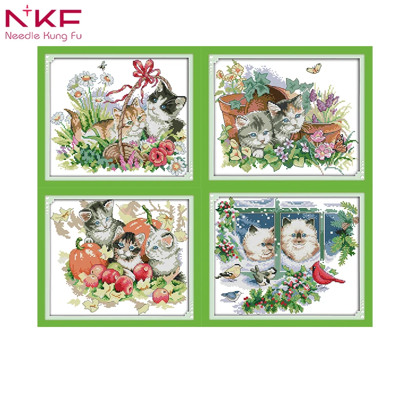 NKF Four seasons товары для кошек животных Счетный Печать на холсте DMC 14CT 11CT DIY вышивки