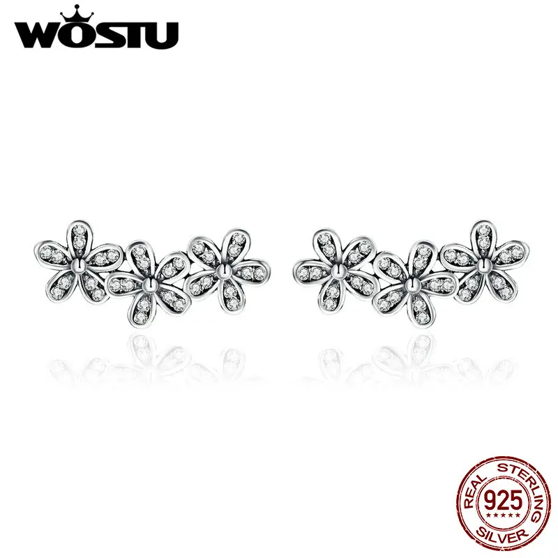 Женские серьги гвоздики WOSTU из настоящего серебра 925 пробы с кристаллами