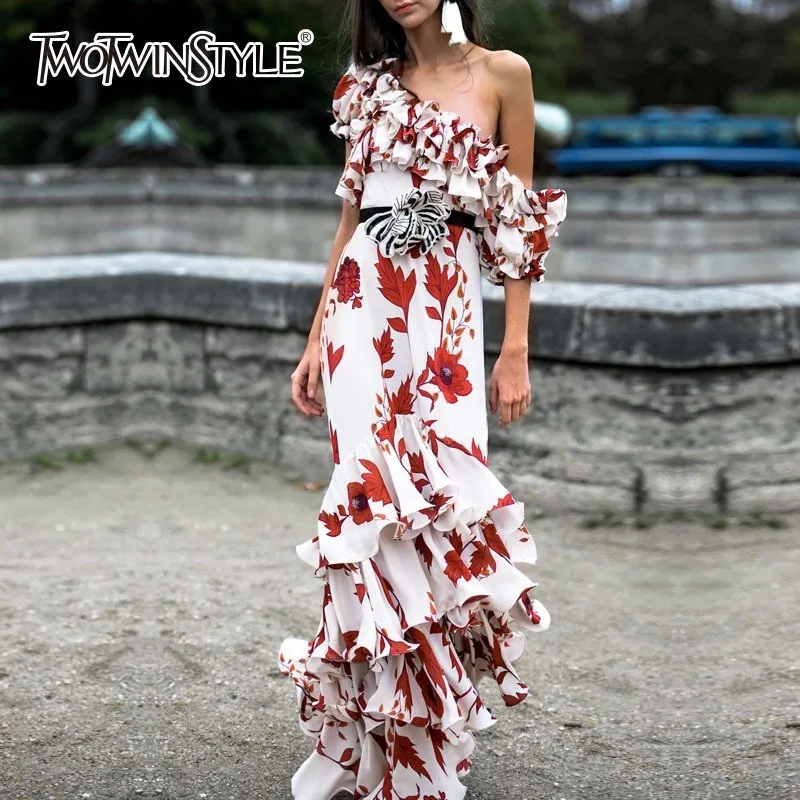 TWOTWINSTYLE/Вечерние Платья с цветочным принтом женское платье открытыми плечами