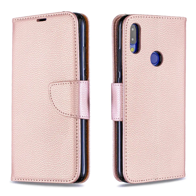 Откидная крышка Подставка Wallet для Xiaomi Redmi Note 7 Однотонная одежда Личи шаблон PU