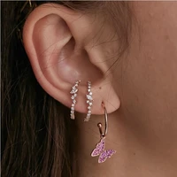 simple geometric jewelry cz cluster long bar stud earring paved sparking bling cubic zirconia ear stud