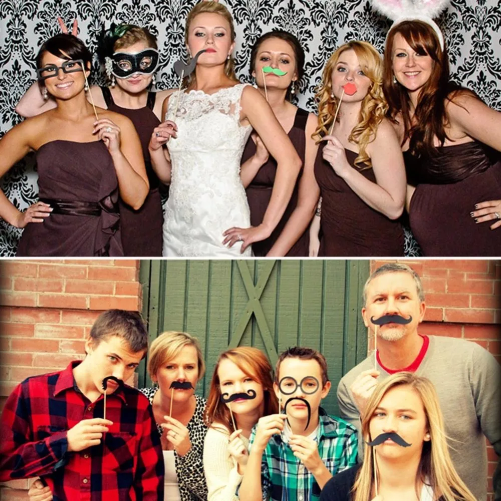 DIY Photo Booth Реквизит Маска на палочке Усы для рождественской вечеринки декор