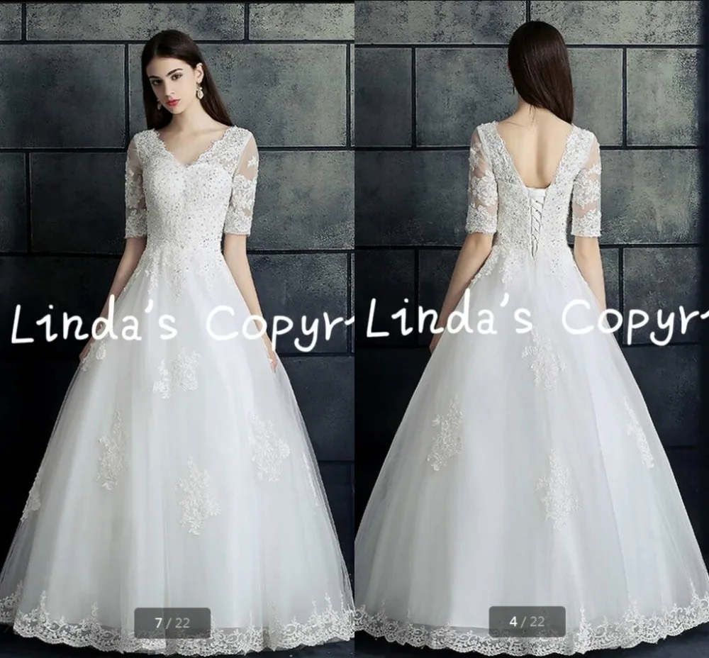 Vestidos De Noiva 2017 ТРАПЕЦИЕВИДНОЕ кружевное свадебное платье с коротким рукавом