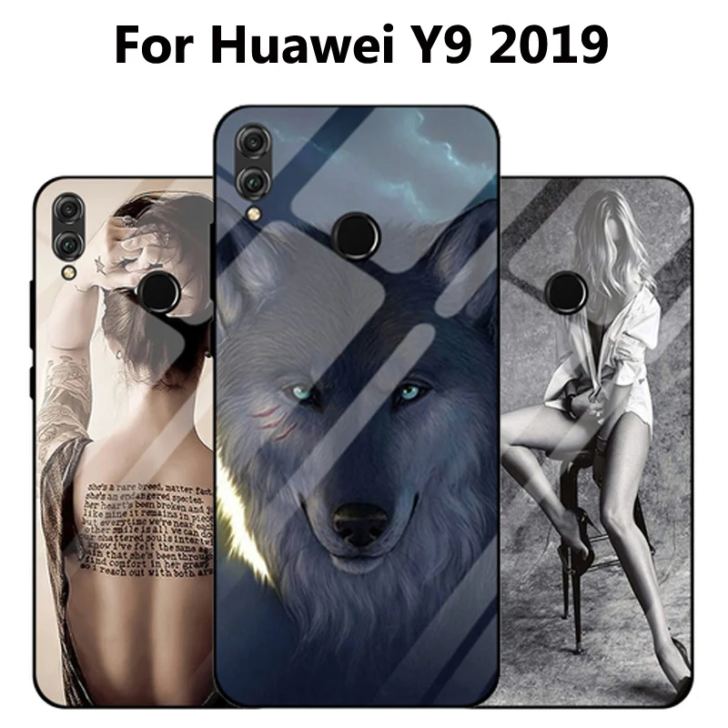 Для Huawei Y9 2019 чехол wolf girl стильное закаленное стекло силиконовая рамка Жесткий для