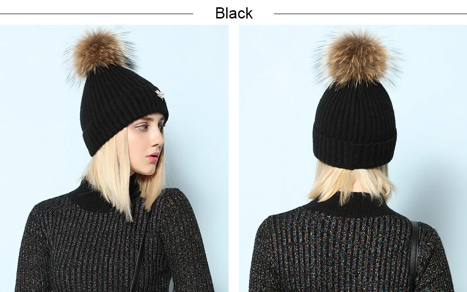 Ralferty Leaf Beanies Skullies помпон из меха енота шапка для женщин женские вязаные теплые зимние шапки лыжи gorros прочная чашка
