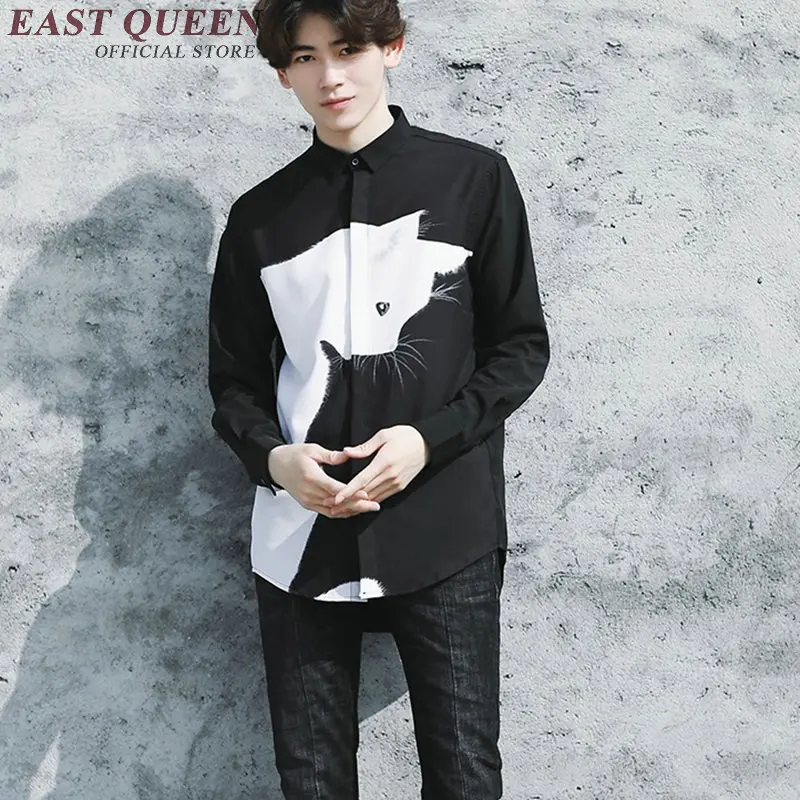 2018 последние мужские модные рубашки с длинным рукавом мужская рубашка котом