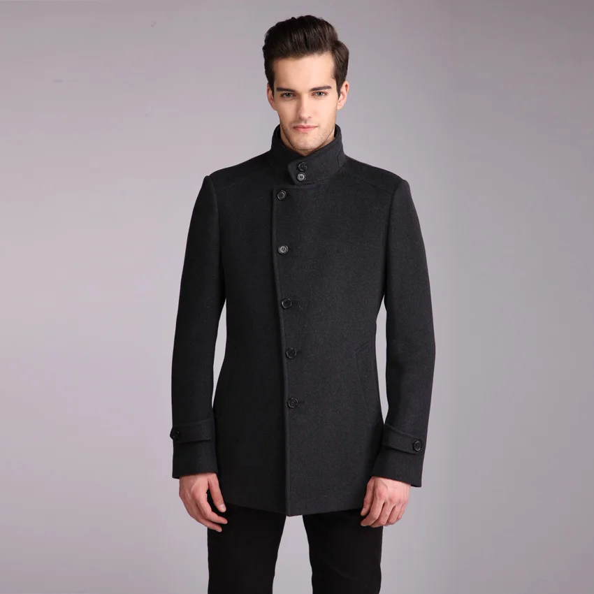 ZHANSHI 2016 Hot Sell Autumn And Winter Men Woolen Coat Fashion Gray Wool Cashmere Blend Free Shipping | Мужская одежда